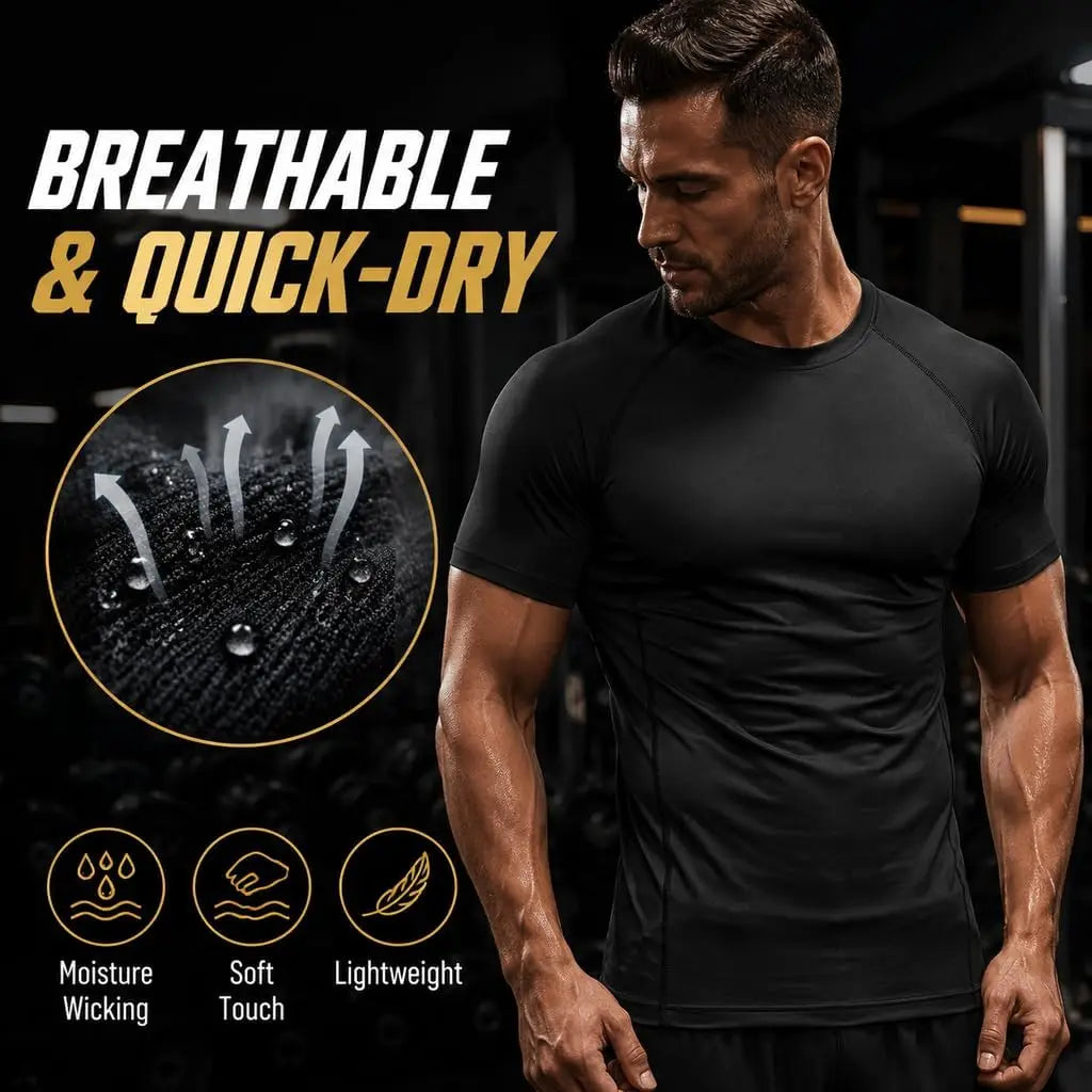 1/2/5 Pack Men's Compression Shirt Short Sleeve Quick Dry Breathable Athletic Base Layer with Stretch Fabric for Gym Running