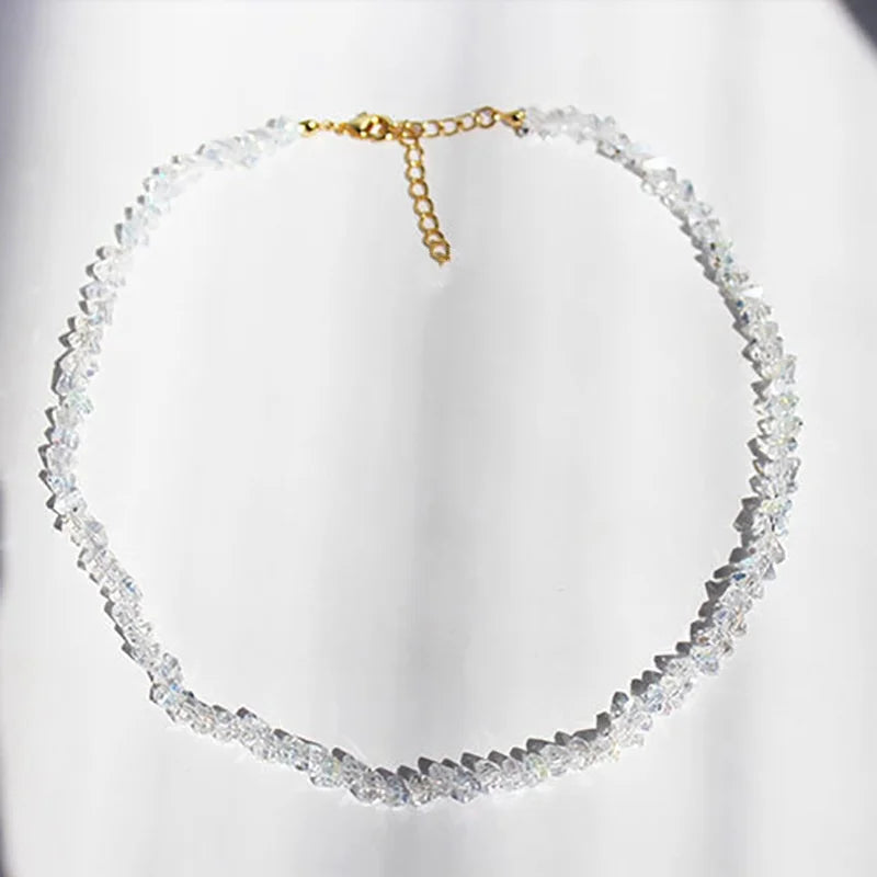 Transparent Crystal Irregular Beaded Choker Necklace for Women Korean Collarbone Clavicle Chain on the Neck Collar Jewelry