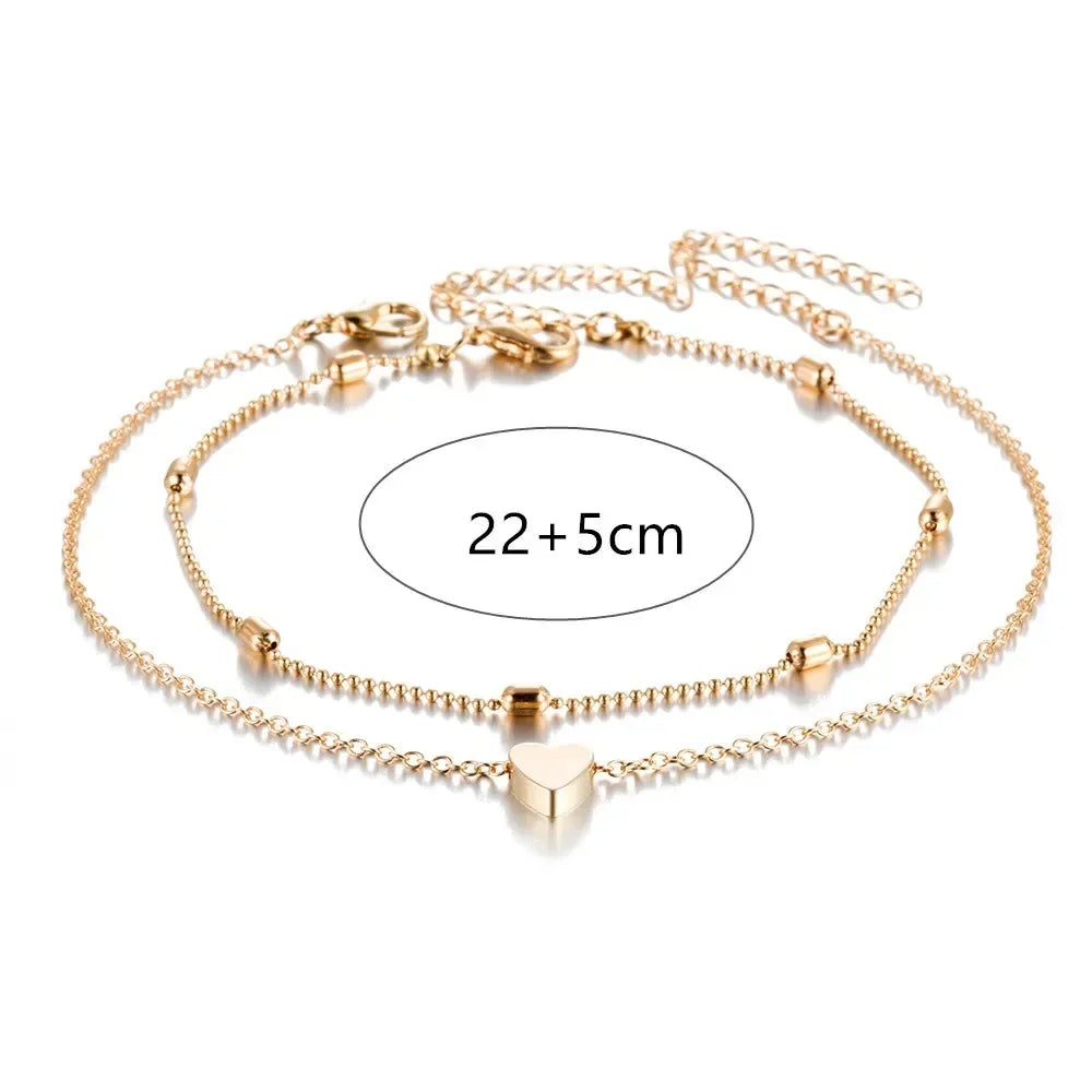 Female Heart  Anklets Bracelet Sandals Foot Jewelry Leg New Anklets on Foot Bracelets for Women Leg Chain Jewelry Accessories
