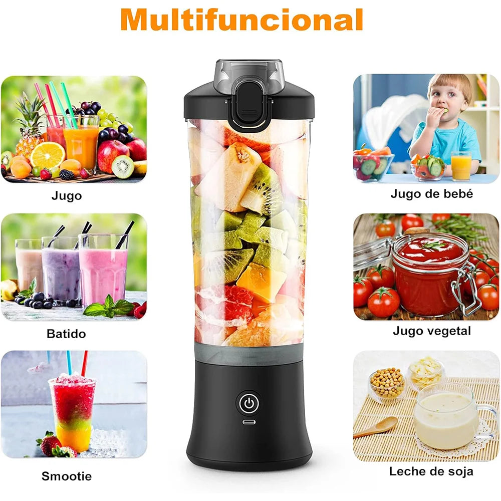 Portable Blender, 600ml Personal Size Juicer Machine, Smoothie Blender with Six Blades, USB Rechargeable Juicer Cup for Travel, Gym, Outdoor and Home