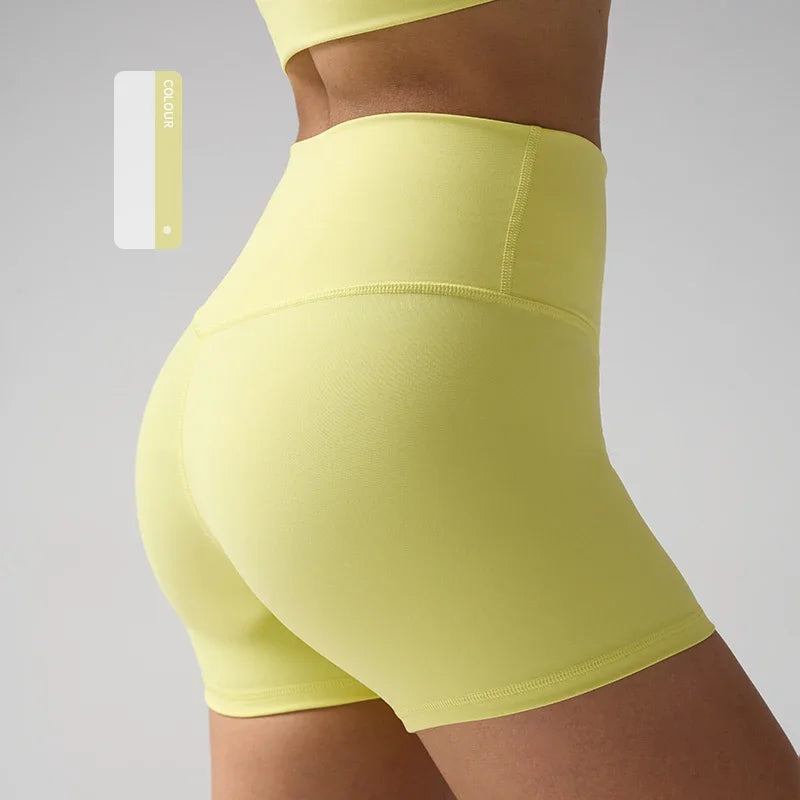 Solid Color High-Waisted Yoga Shorts for Women Quick Dry Breathable Fitness Sport Running Cycling Leggings