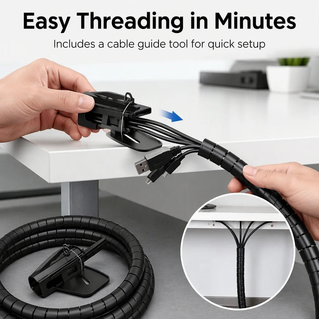 2M 32/22mm Flexible Spiral Cable Wire Protector Cable Organizer Computer Cord Protective Tube Organizer Management Tools