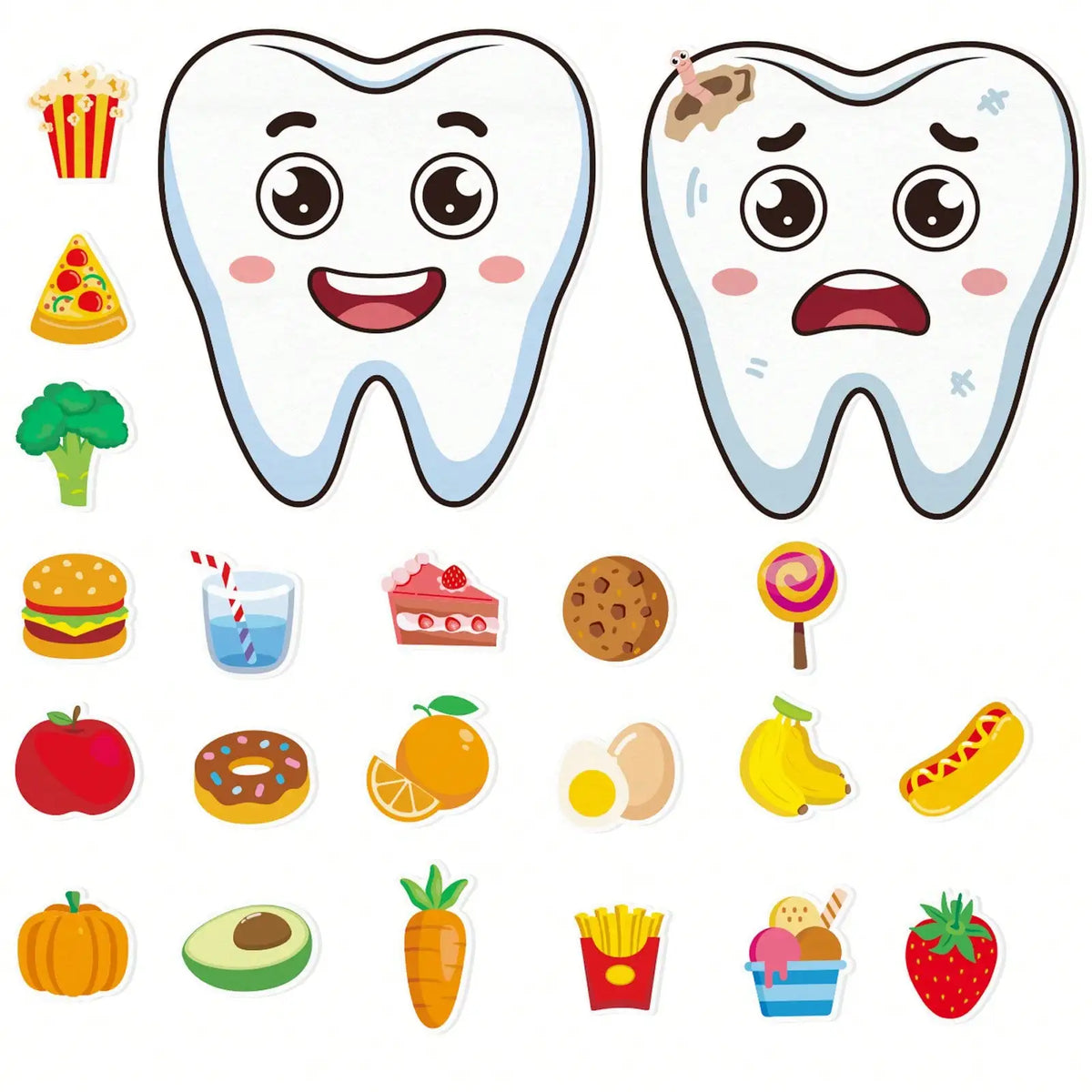 22Pcs Kids Dental Health Felt Set Oral Hygiene Food Sorting Educational Toy for Home And Classroom Learning