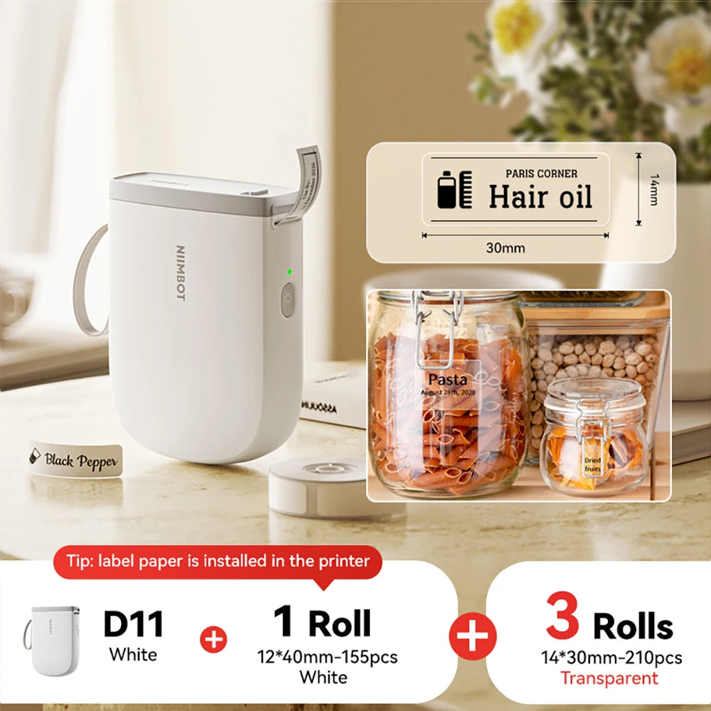 NIIMBOT D11 New Version Label Printer Mini Portable 300DPI Bluetooth Wireless Label Maker Name Tag Kitchen Sticker PrintingMaker