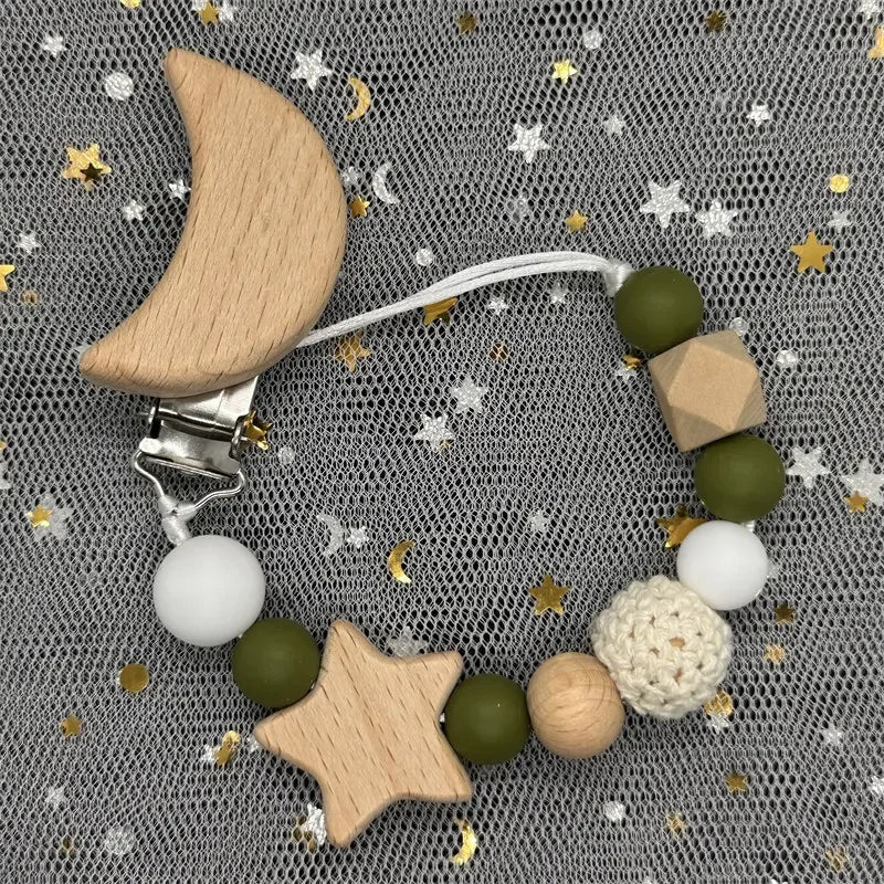 Personalized Baby Pacifier Clip Custom Name Silicone Bead Nipple Dummy Clips Engraved Infant Wooden Pacifier Holder Newborn Gift