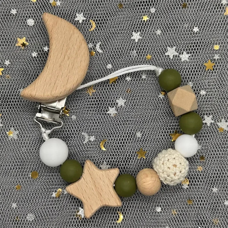 Personalized Baby Pacifier Clip Custom Name Silicone Bead Nipple Dummy Clips Engraved Infant Wooden Pacifier Holder Newborn Gift
