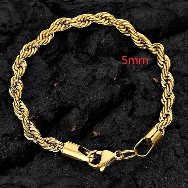 Twisted Rope Chian Bracelet for Woman Hip Hop Punk 4MM Gold Color Stainless Steel Gold Color Necklace Fashion Jewelry