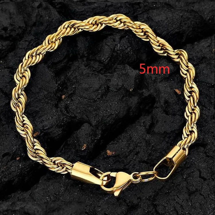 Twisted Rope Chian Bracelet for Woman Hip Hop Punk 4MM Gold Color Stainless Steel Gold Color Necklace Fashion Jewelry
