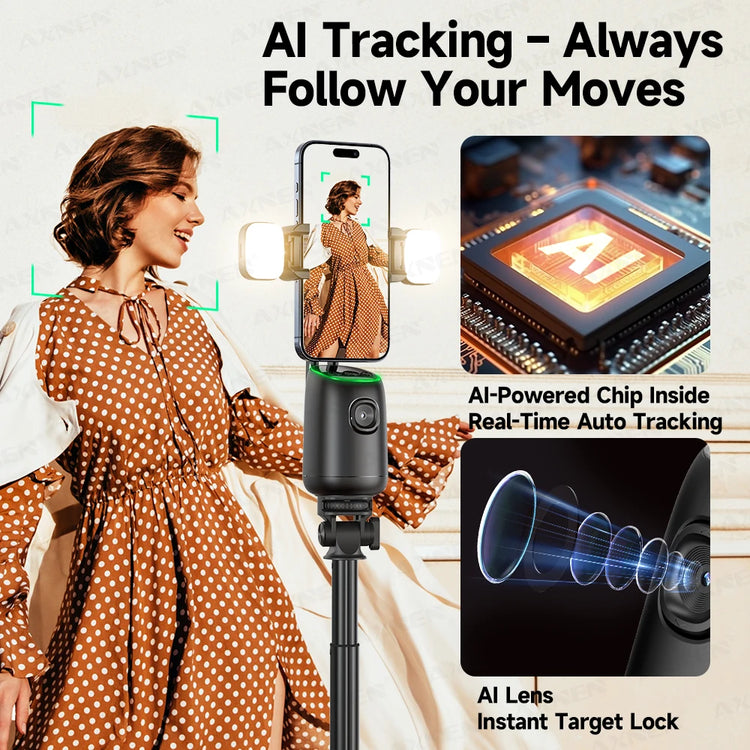AI Auto-Tracking Phone Gimbal 360° Rotating Face Tracking Stabilizer Portable Desktop Holder for Live Streaming & Photo Shooting