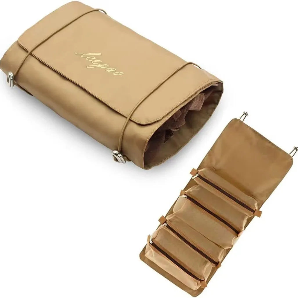 4-in-1 Removable Makeup Bag Foldable Travel Cosmetic Organizer Waterproof Nylon Multi Pocket Toiletry Storage Bag