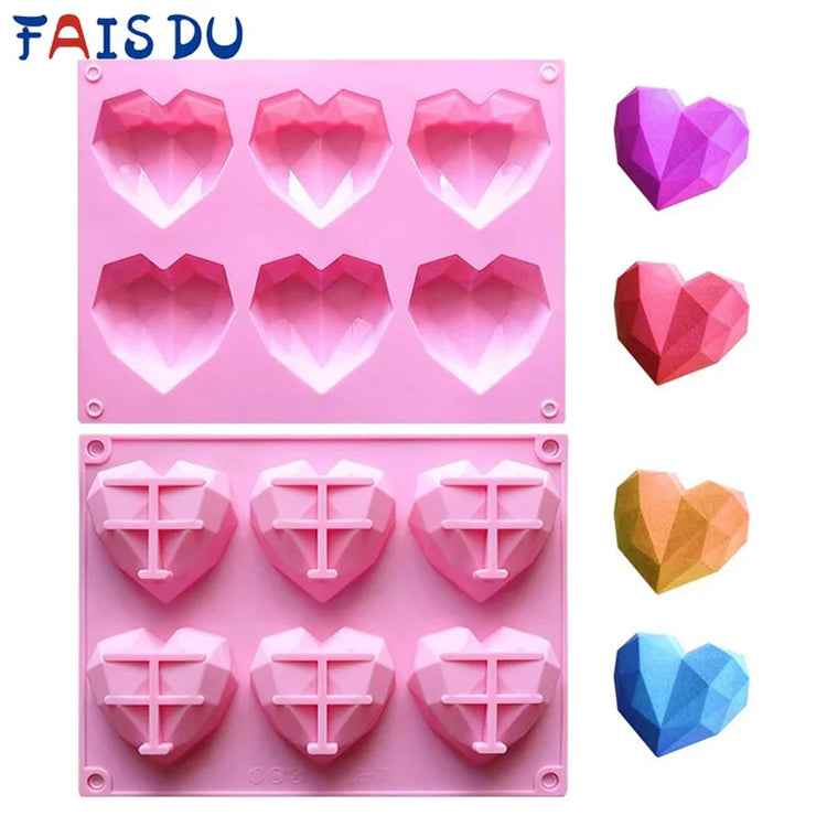 FAIS DU 3D Diamond Heart Silicone Mold, Heart Shaped Mold Tray for Bakig, Chocolate, Mousse, Fondant, Cake, Soap Making