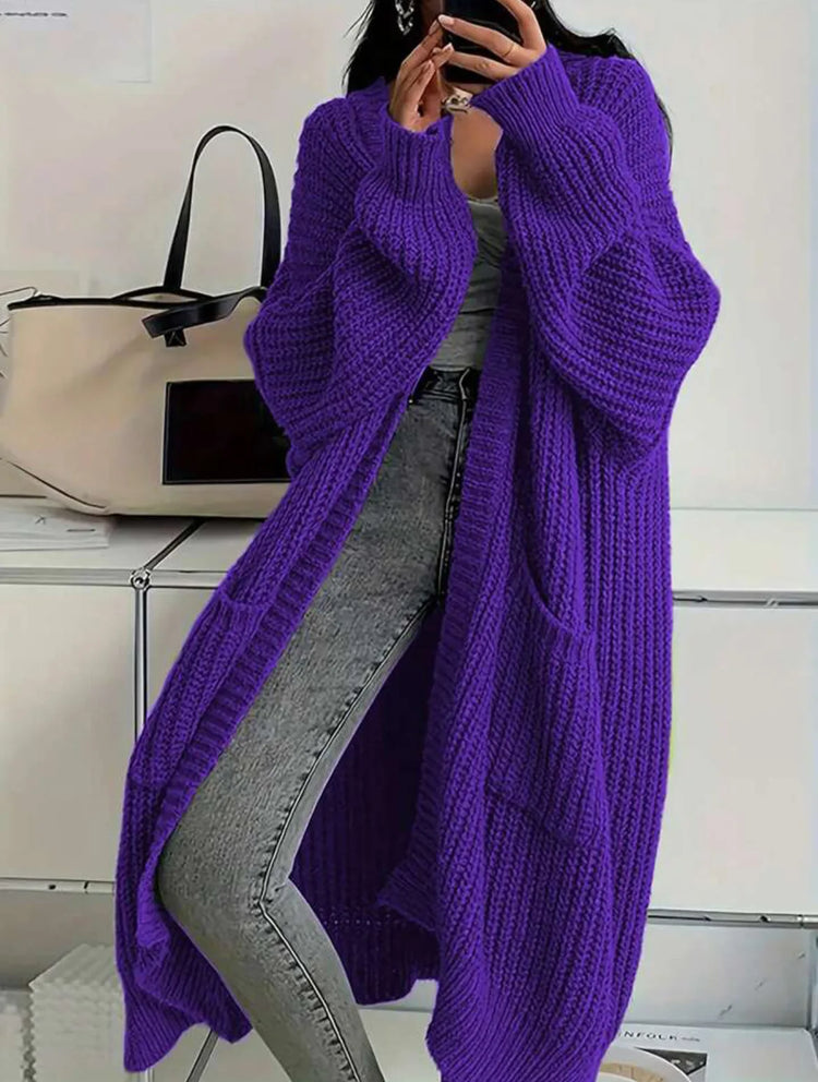 Women Oversized Maxi Cardigan Knitted Sweater Coat With Pockets Autumn Winter Casual Loose Long Sleeve Sweater Outwear Ladies
