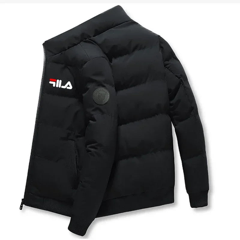 Short Thick Warm Jacket Men Fall Winter Printed Zip Windproof Outdoor Casual Outerwear M-5XL