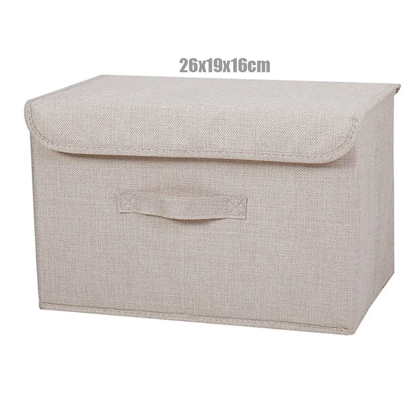 Washable Cotton Linen Fabric Folding CD Storage Box Foldable Bins Toys Organizer With Lid Storage Basket Laundry Basket