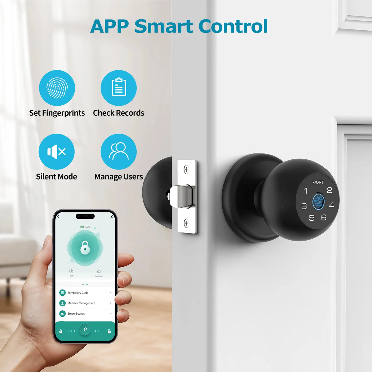 Viladepot Smart Lock Fingerprint Door Lock App Control Passcode Unlock Electronic Touchscreen Keypad Indoor