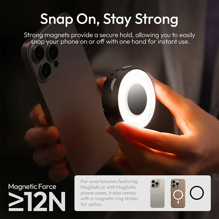 Ulanzi ML05 MagLock Fill Light 2500-9000K Dual-Sided Magnetic Phone Grip Ring-Shaped Soft Light for Food Review Vlog Studio Shot