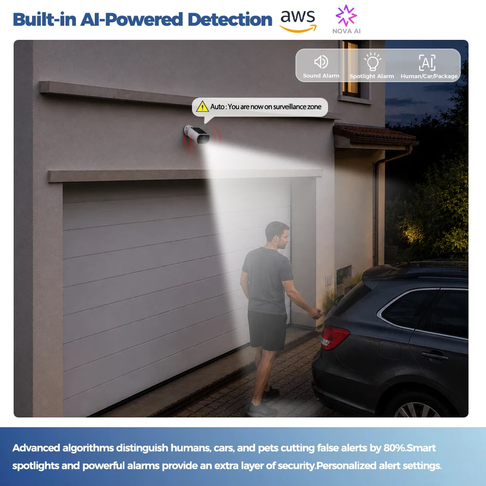 2.5K Solar Security Camera Wireless Outdoor WiFi Camera Long Standby,24/7 Recording,Color Vision,AI Detection Surveillance Cam
