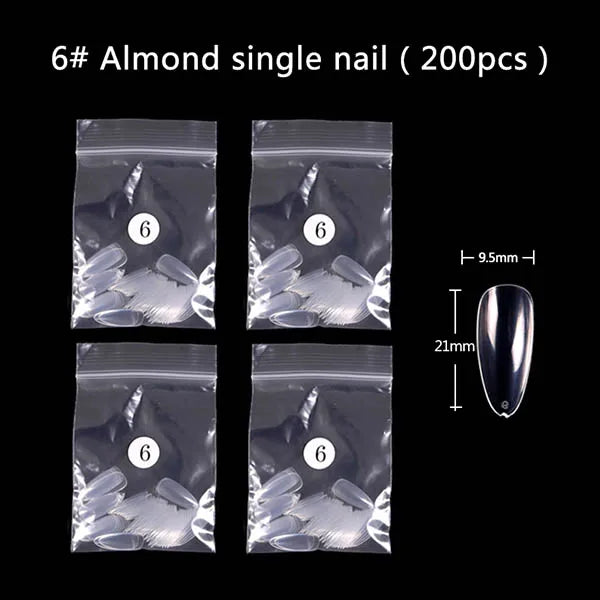 TSZS 200pcs Short Medium Oval Almond Square Fake Nails Full Cover Single Size Acrylic Clear Art Tips For Display Stick-On Nail