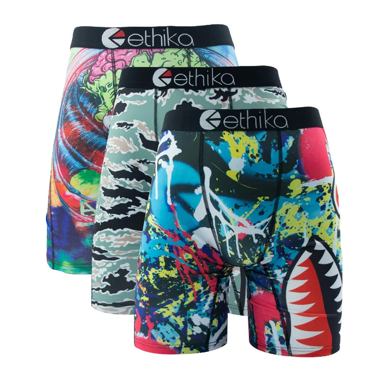 ETHIKA 3Pcs Men Sexy Underwear Boxers Breathable Man Underpants Plus Size S-3XL Mens Trunks Men's Panties Lingeries Boxer Briefs