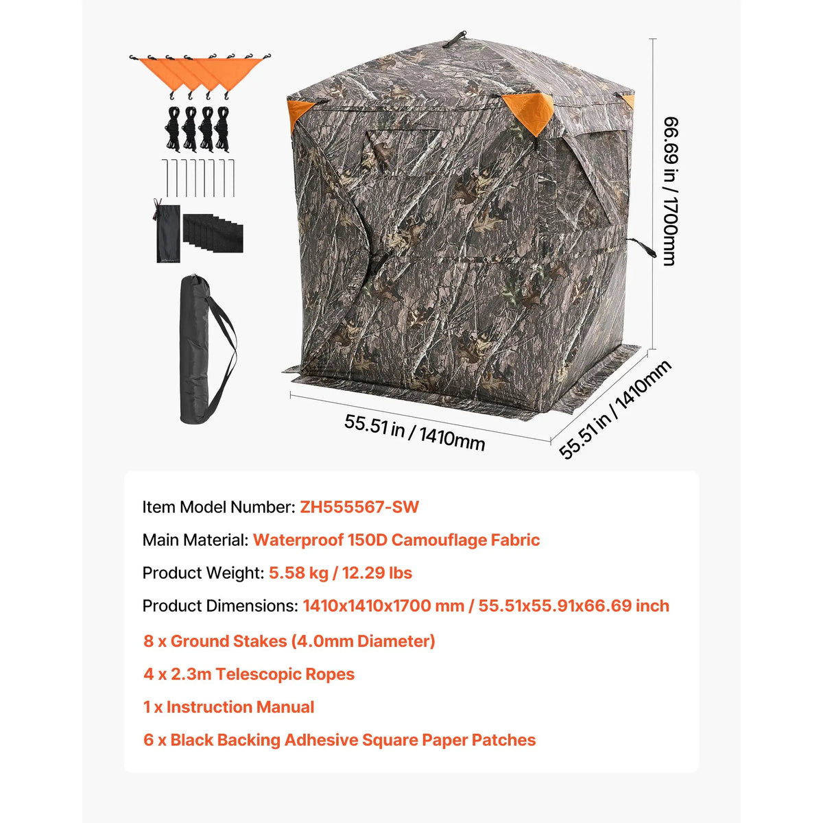 SucceBuy Hunting Blind, 270° See Through Ground Blind, 2-3 Person Pop Up Deer Blind for Hunting with Carrying Bag, Portable Tent