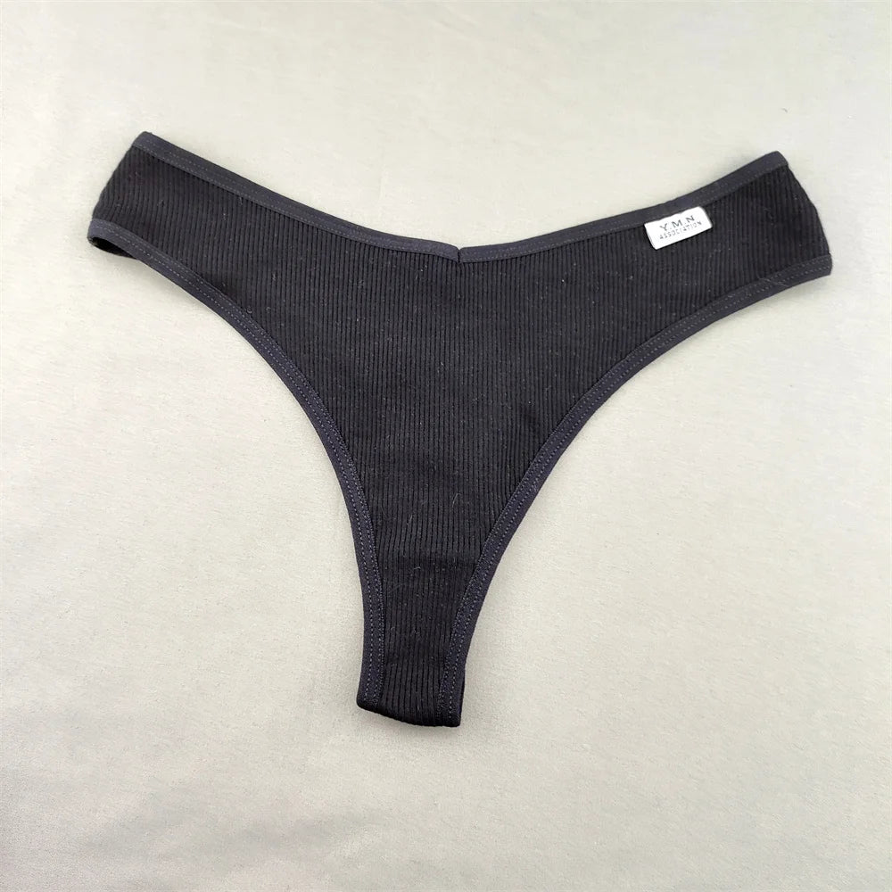 3pcs/pack Ribbed Cotton Thong Underwear Women V-Waist Solid Color Low Rise V-String Female Soft Intimates Lingerie