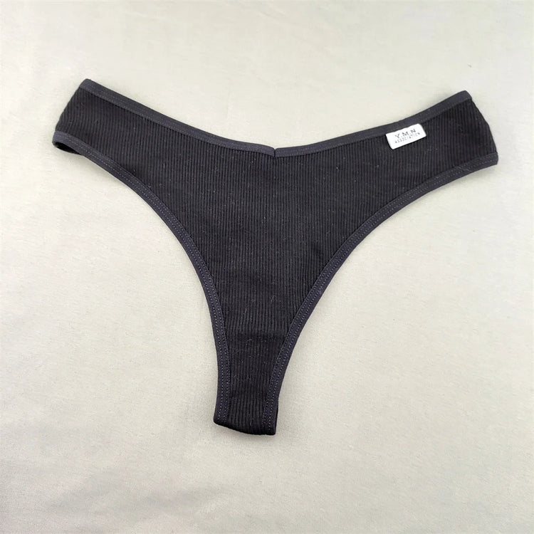 3pcs/pack Ribbed Cotton Thong Underwear Women V-Waist Solid Color Low Rise V-String Female Soft Intimates Lingerie