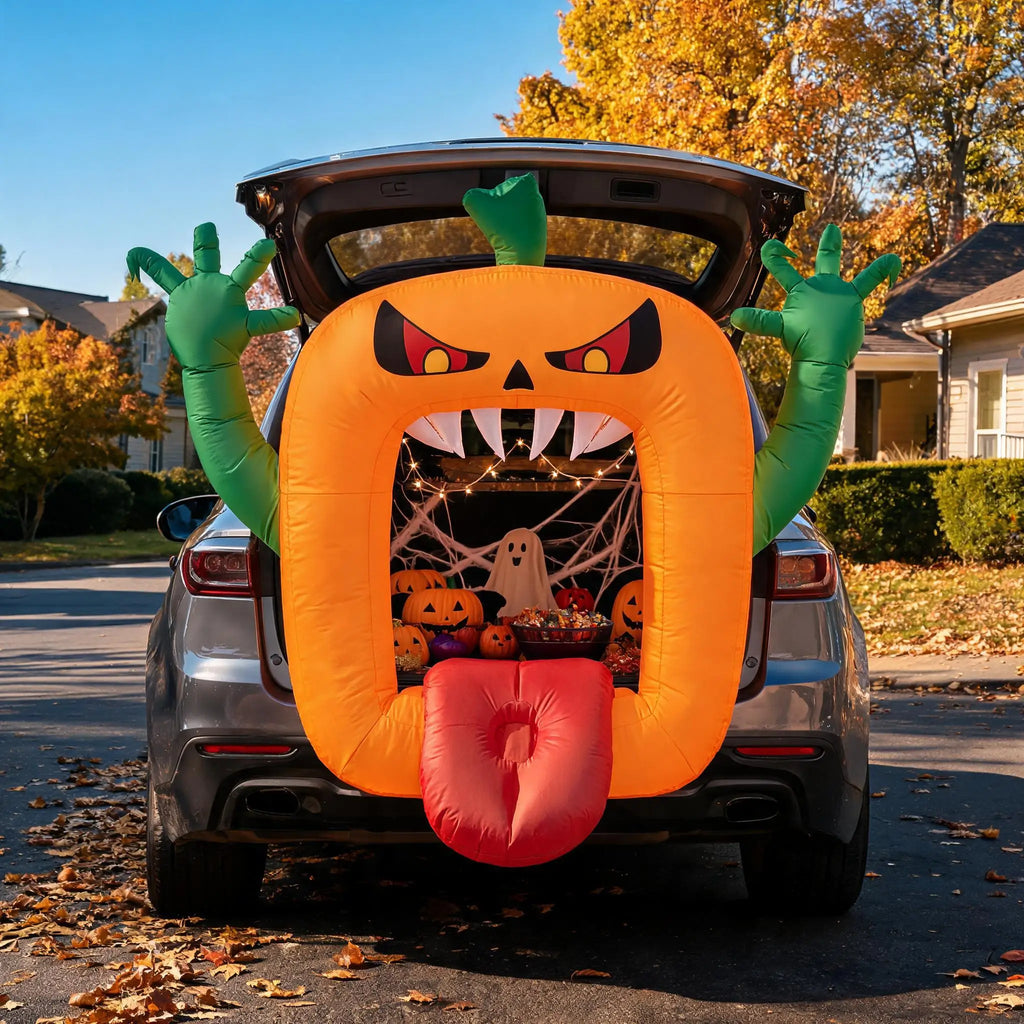 6 FT Inflatable Halloween Pumpkin Arch with LED Lights Self Inflating Outdoor Yard and Trunk or Treat Decoration 210T Polyester 12V Plug Spooky Holiday Party Lawn Garden Night Display Props
