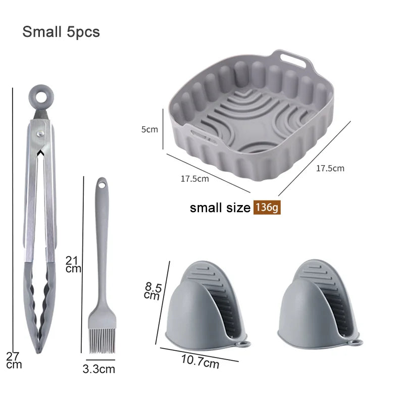 Air Fryer Silicone Basket Tray 20/23cm Round Square 4/5/6/8 Liters XXL Shape Airfryer Case Protector Pan Mold Liner