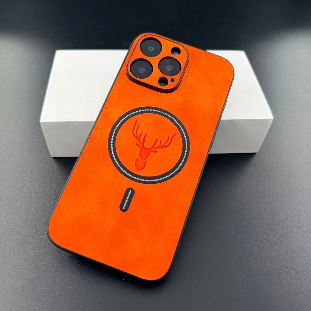Luxury PU Leather Deer Case For iPhone 18 17 Air 16 15 14 13 12 11 Pro Max Plus 16E 18Pro For Magsafe Wireless Charge Back Cover