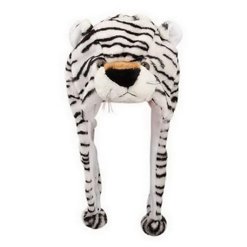 Fashionable Children's Winter Hat Plush Tiger Head Design Scarf Neck Protection Halloween Performance Cap Kids Warm Cozy Hat