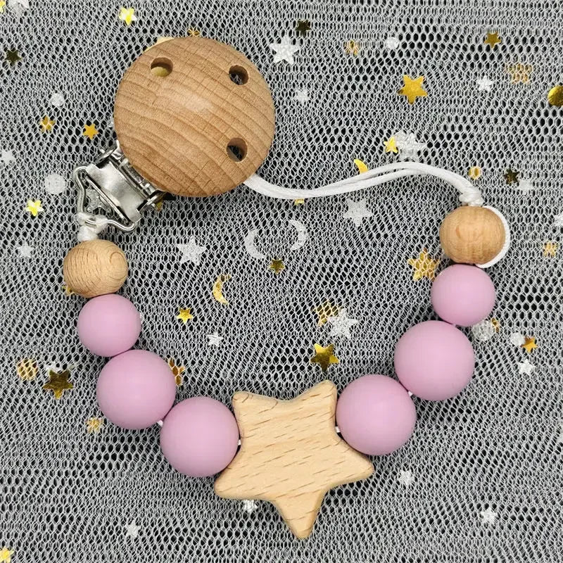 Personalized Baby Pacifier Clip Custom Name Silicone Bead Nipple Dummy Clips Engraved Infant Wooden Pacifier Holder Newborn Gift