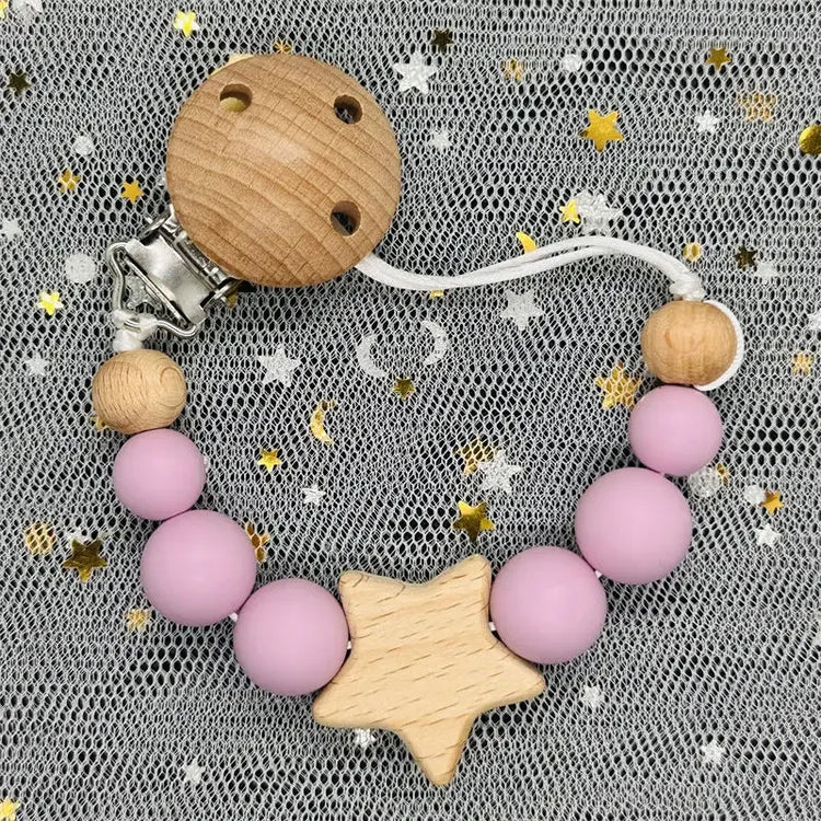 Personalized Baby Pacifier Clip Custom Name Silicone Bead Nipple Dummy Clips Engraved Infant Wooden Pacifier Holder Newborn Gift