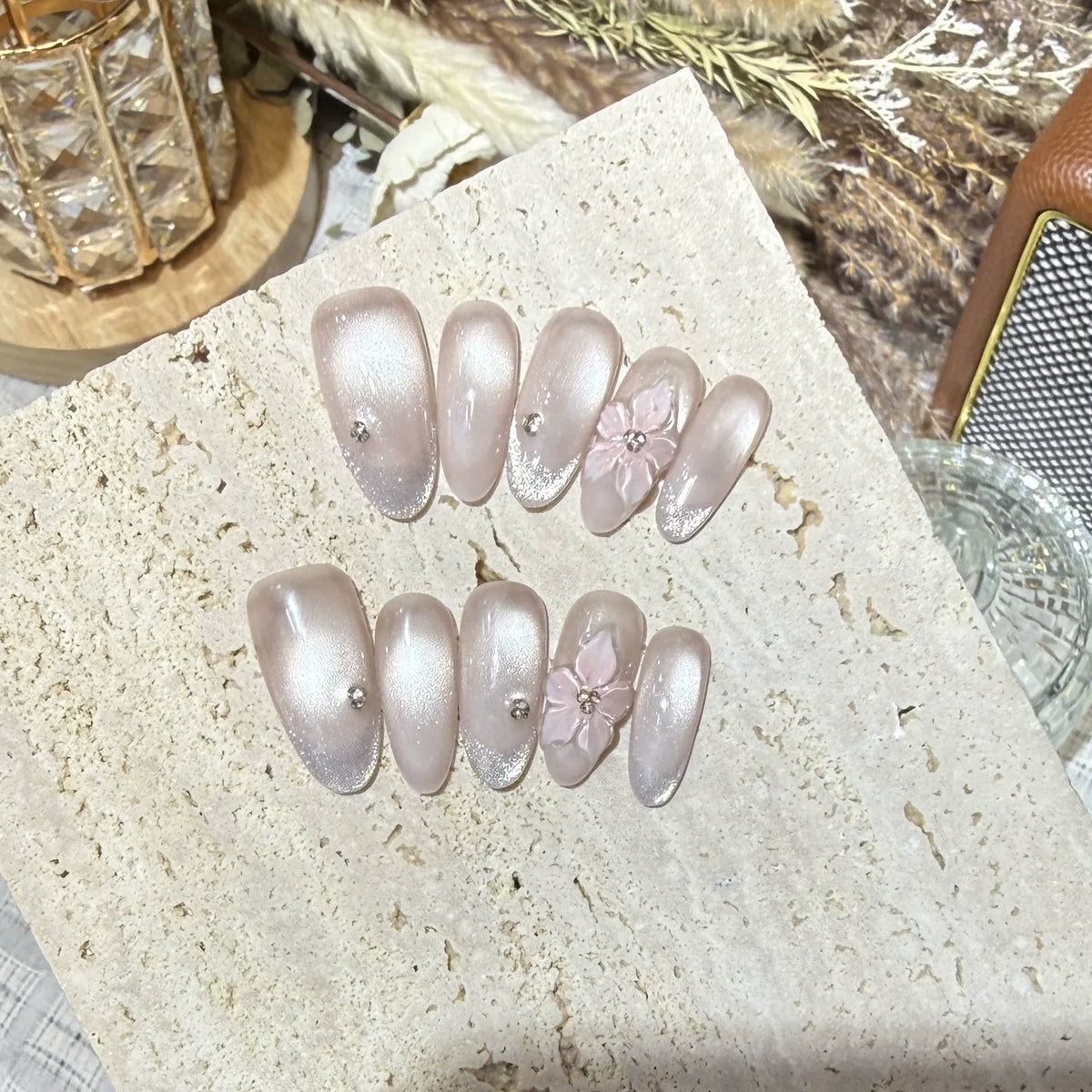 10pc Cat Eye Almond Handmade Press on Nails Light Blue Bow Fake Nails False Nails Artificial Nail Wearable Nail Tips Art Uñas