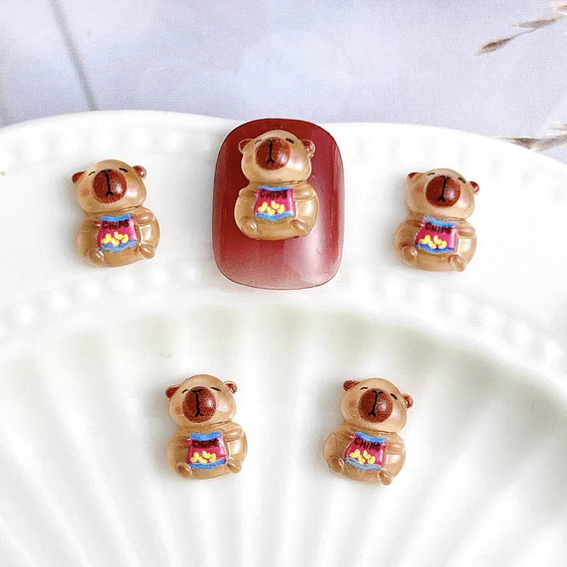50Pcs Cartoon Cute Resin Capybara Nail Charms Creative Hamster Animal Nail Art Decoration Accessories for DIY Manicure Crafts