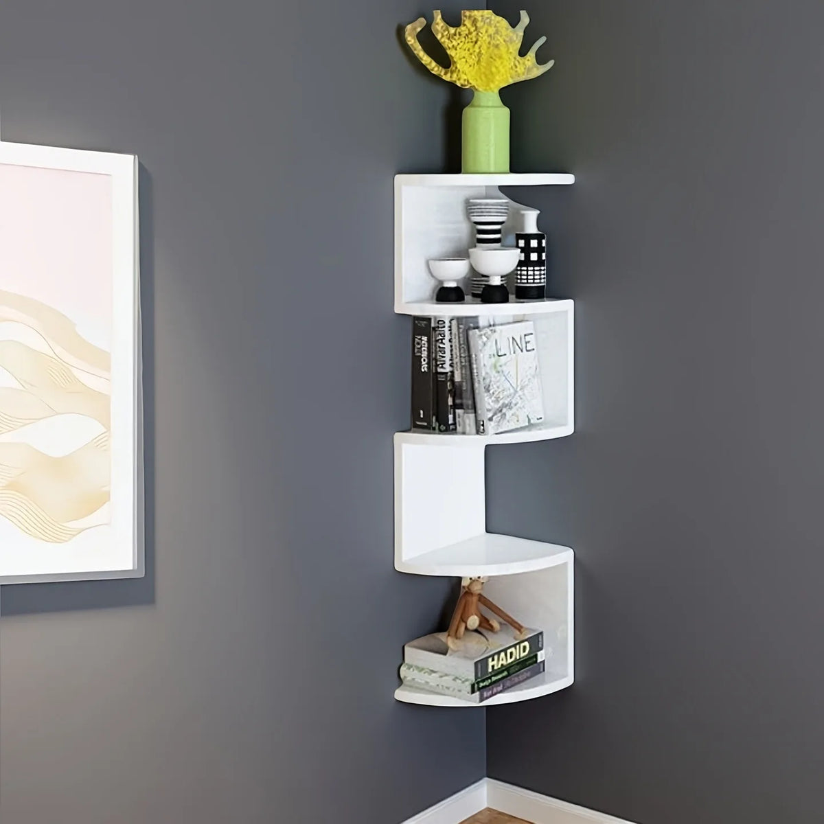 Stylish Wall Shelf Modern Design Space Saver for Books Decor in Bedroom or Office