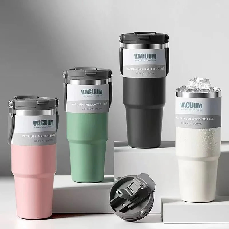 Car Thermal Mug Extra Large Capacity 900/1200ml Stainless Steel VacuumThermal Mug Handheld Portable Outdoor&Sport Water Cup