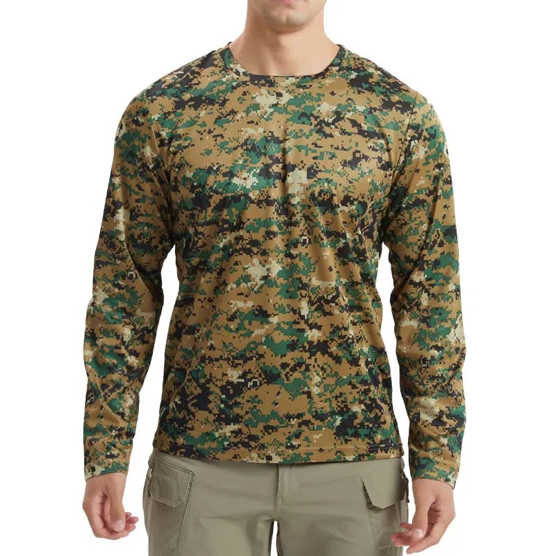 Long-Sleeve T-Shirt Anti-Sweat Tactical Shirts Breathable Camo Under-Shirt Hunting Clothes Men Elasticity Sun-Protective Top