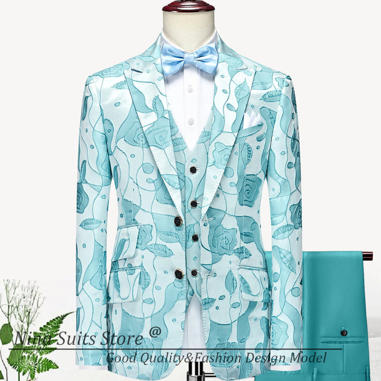 G&N 2026 New Series Men Suits Blazer Beautiful Lilac Purple Floral Pattern Tuxedos 3 Pieces Formal Party Costume Homme Slim Fit