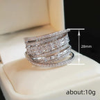 Huitan Fancy Brilliant Irregular Multilayered Wide Rings for Women Luxury Noble Finger Accessories Trendy Wedding Party Jewelry