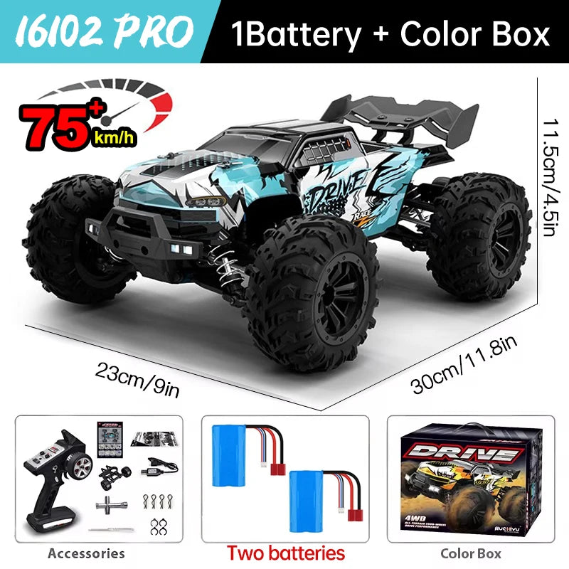 16102 Brushless Professional RC Remote Control Car Four-wheel Drive High Horsepower With LED Off-road Adult Four-wheel Drive 70KM/H High-Speed Drift Racing Boy Toy