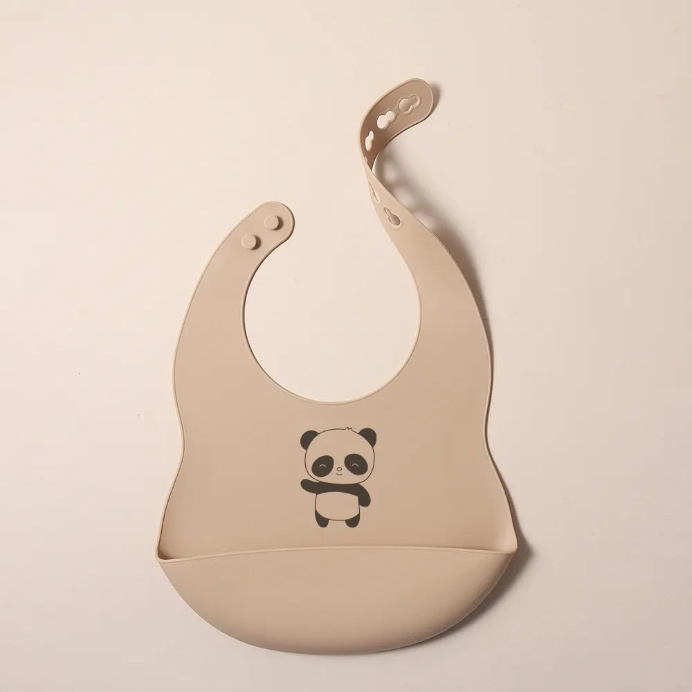 Custom Silicone Baby Bib with Name & Cartoon Print Pattern Food-Grade Solid Feeding Bib DZ13