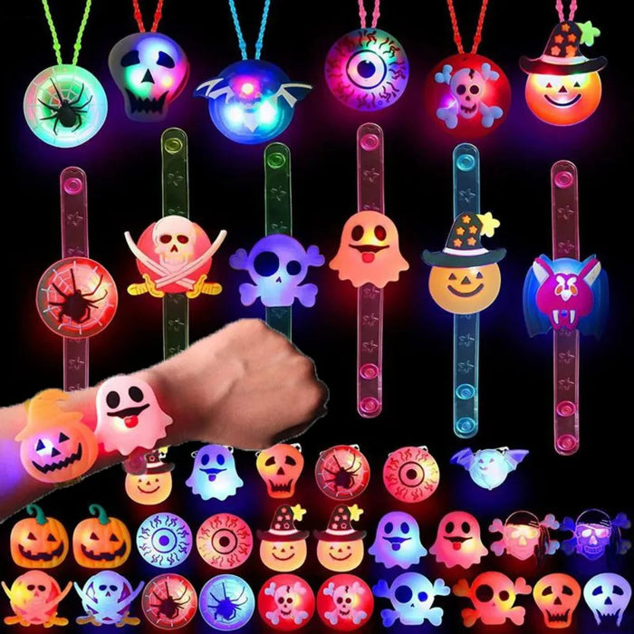 12-36Pcs Glowing Halloween Bracelets Rings Children Toys Props Halloween Party Decoration Treat Kids Party Gift Pinata Fillers