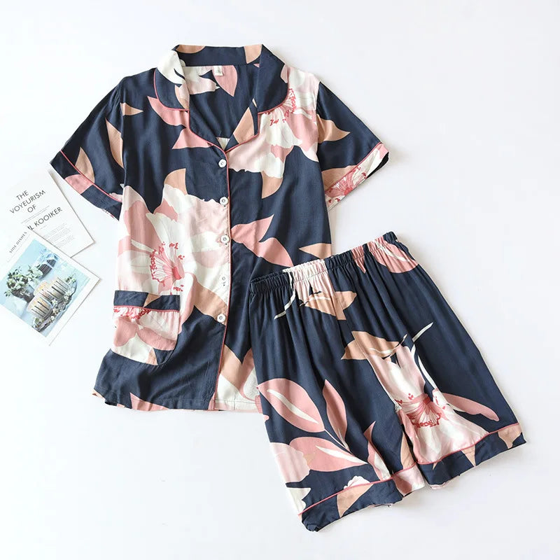 Spring / Summer New 100% Viscose Long-sleeved Trousers Ladies Pajamas Suit 3XL Plus Size Long Sleepwear Women's Home Nightwear