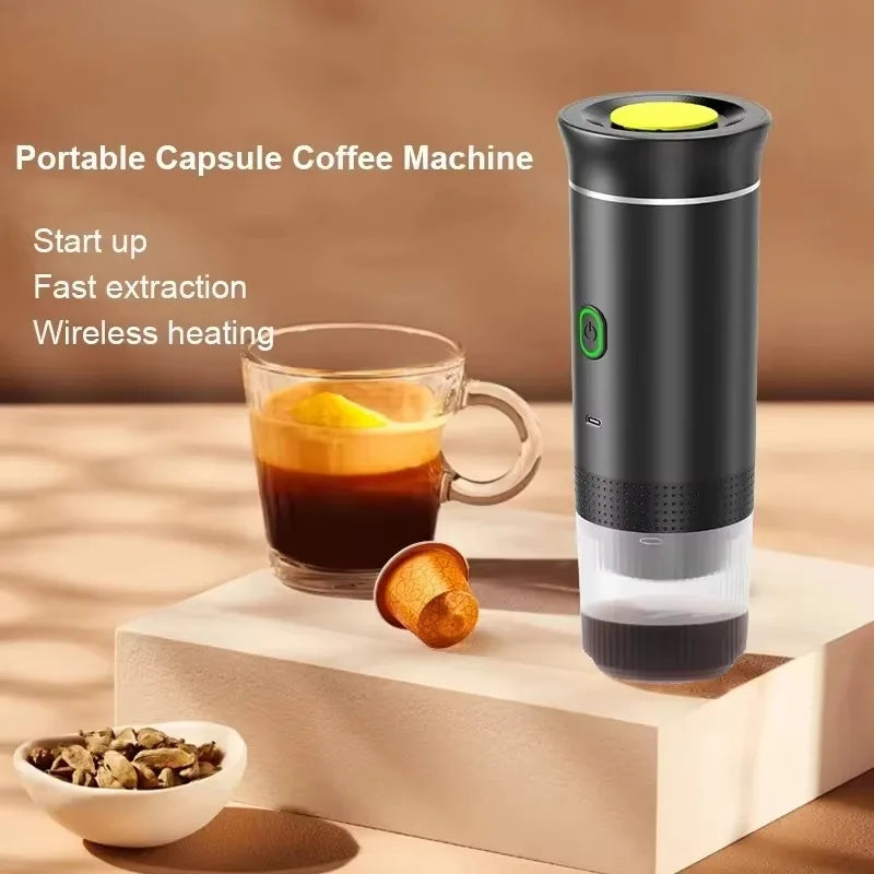 Coffee Machine Wireless Electric Coffee Machine Can Be Heated Portable 3-in-1 Capsule Powder Compact Electric Coffee Machine Pump-Driven Espresso Coffee Maker Kitchen Appliances Smart Home Type-c Rechargeable For Travel Campi