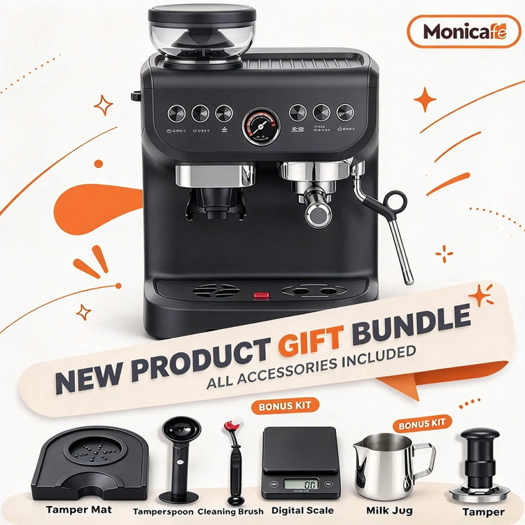 220V Semi Automatic Espresso Coffee Machine  with Grinder Milk Frother Hot Water Electric Coffee Maker 15bar for Home cafe Latte