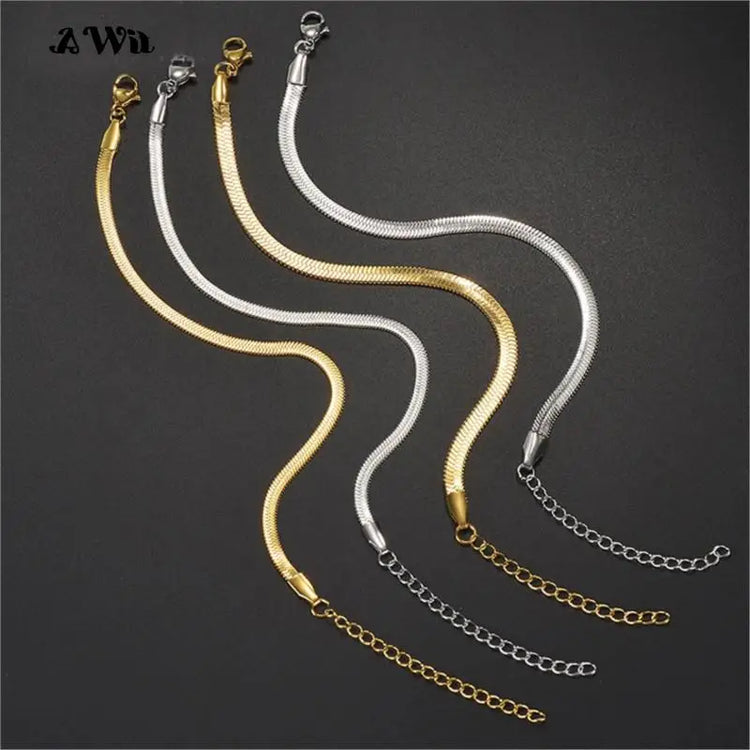 Awit Classic Snake Chain Bracelets for Women Trend Gold Plated Stainless Steel Cuban Chain Bracelet Trendy Woman Gifts Jewelry