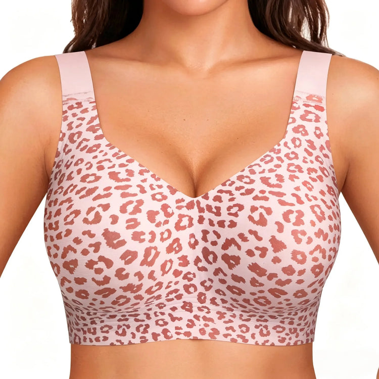 Women's Plus-Size Leopard-Print Wirefree Minimizer Bra 3/4 Thin Cup Removable Pads Full Coverage Back Smoothing Support Daily