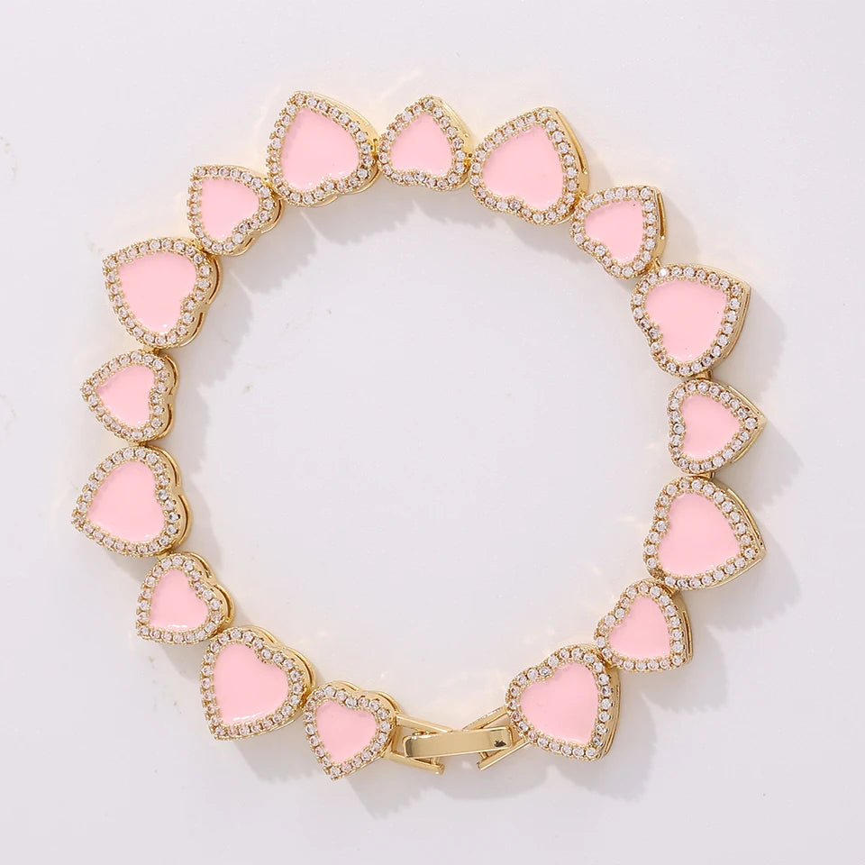 Yupsk 3pcs/set Pink Acrylic Oil Dripping Heart Stacking Bracelets for Women Girls Sweet Exquisite Jewelry Gift