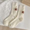 1/3Pairs Winter Thick Warm Padded Socks Solid Color Mid Calf Socks Women’s Casual Embroidered Logo Pile Socks Cold Weather Wear