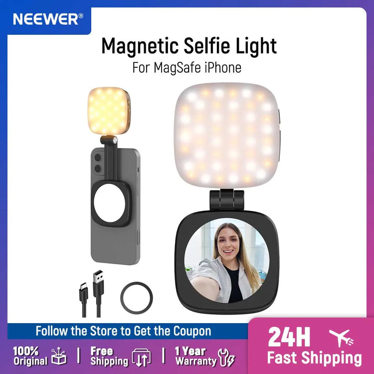 NEEWER BASICS Magnetic Selfie Light For MagSafe iPhone,CRI95 700lx/0.3 Folding LED Phone Fill Ring Lighting with Mirror for Make